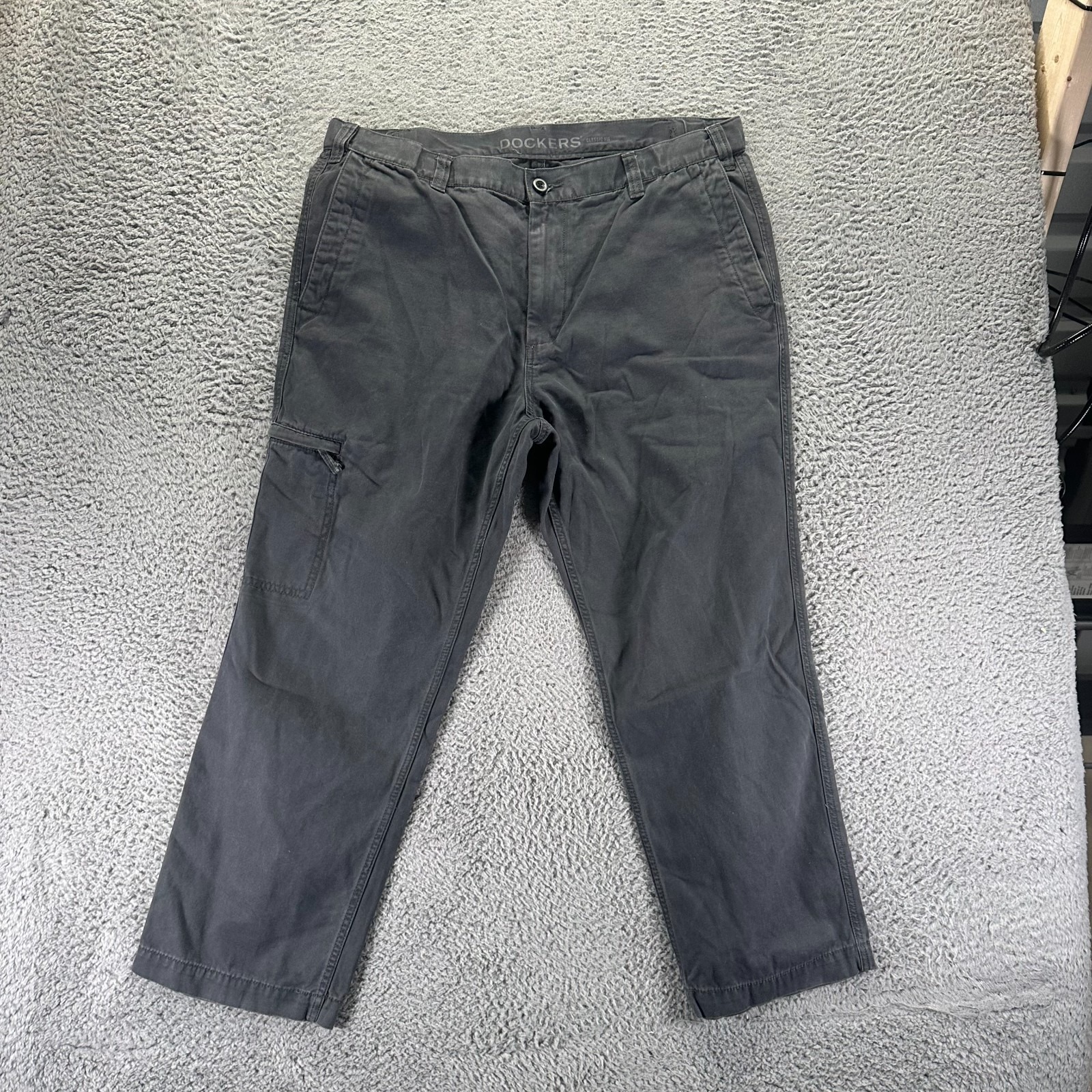 Dockers Pant Mens 40x29 Gray Cotton Khakis Straight Classic Workwear Utility